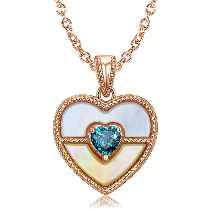 Real Solid 925 Sterling Silver Pendant Natural London Blue Topaz Loving Heart Jewelry