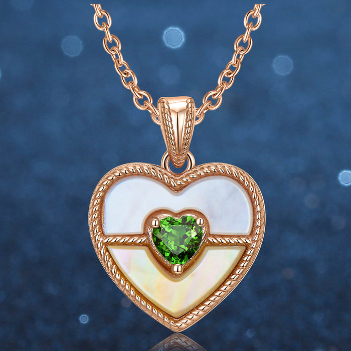 Real Solid 925 Sterling Silver Pendant Natural Diopside Heart Beautiful Jewelry