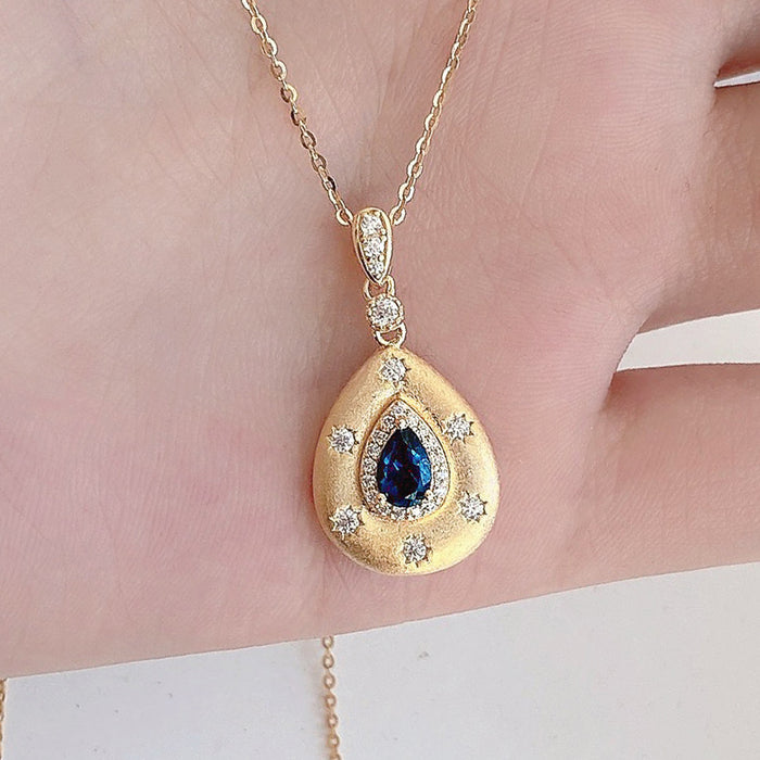 Real Solid 925 Sterling Silver Natural Pear London Blue Topaz Pendant Star Teardrop Jewelry