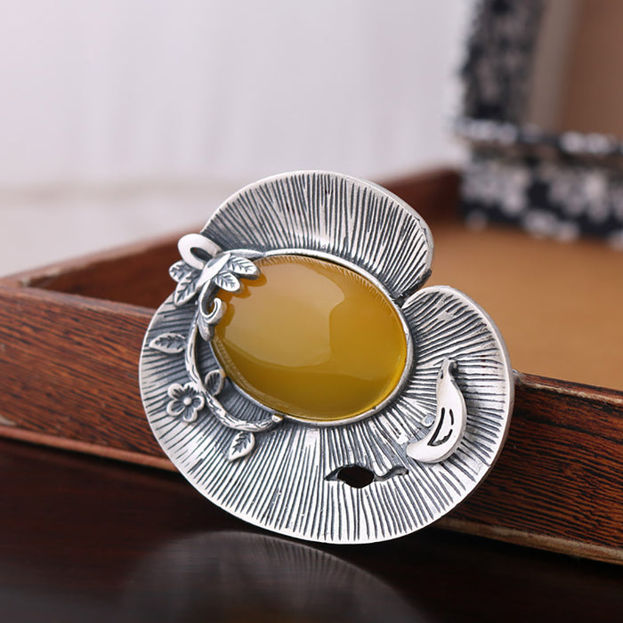 Real Solid 990 Sterling Silver Pendant Yellow Chalcedony Flower Fashion Jewelry