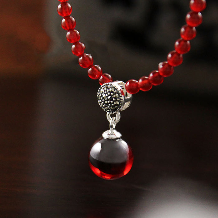 Real Solid 925 Sterling Silver Pendant 10mm Red Azure Stone Marcasite Beautiful Jewelry
