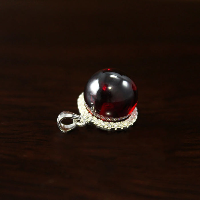 Real Solid 925 Sterling Silver Pendant 12mm Garnet Diamond Beautiful Jewelry