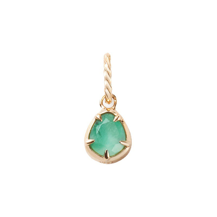 10K Solid Gold Chrysoprase Pendant CZ Double-Side Inlay Pear Beautiful Charm Jewelry