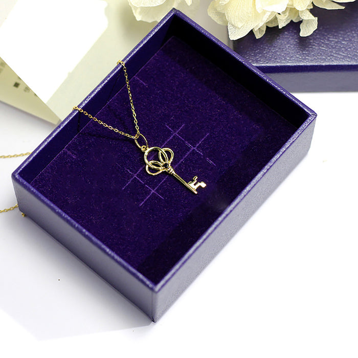 10K Solid Gold Lucky Key Pendant Gemstone CZ Inlay Beautiful Charm Jewelry