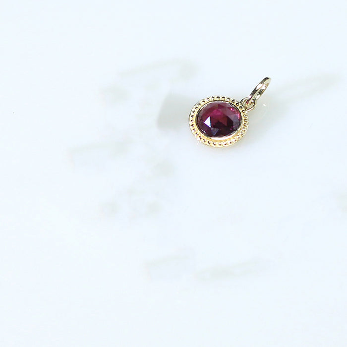 10K Solid Gold Natural Amethyst Agate Garnet Pyrope Pendant Round Charm Jewelry