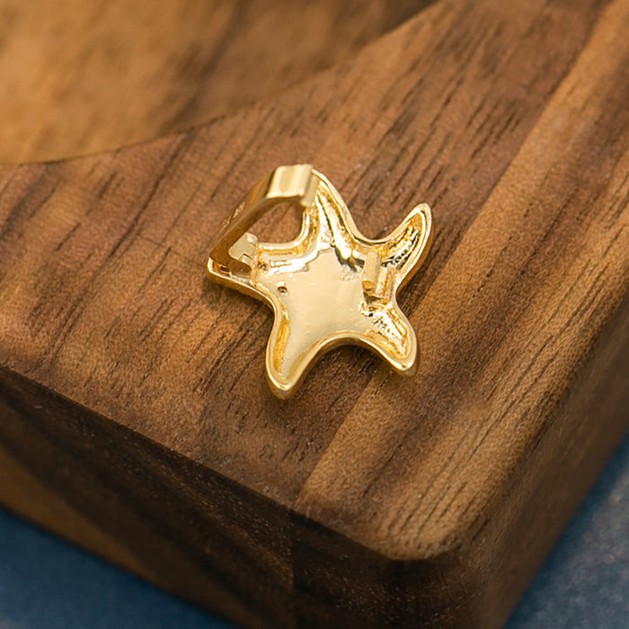 18K Solid Gold Buckle Pendant Genuine Diamond Starfish Beautiful Charm Jewelry