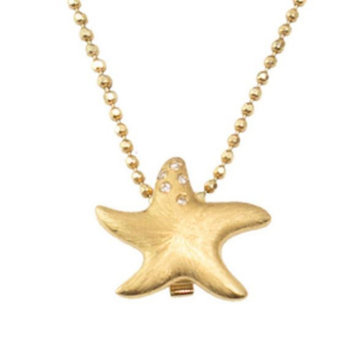18K Solid Gold Buckle Pendant Genuine Diamond Starfish Beautiful Charm Jewelry