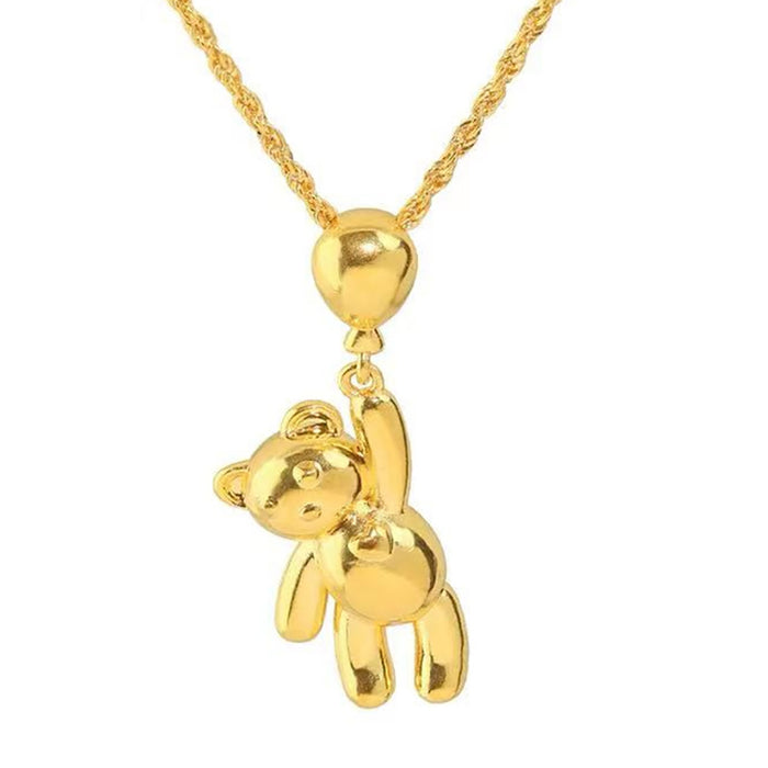 18K Solid Gold Little Bear Pendant Balloon Cute Beautiful Jewelry Stamped Au750