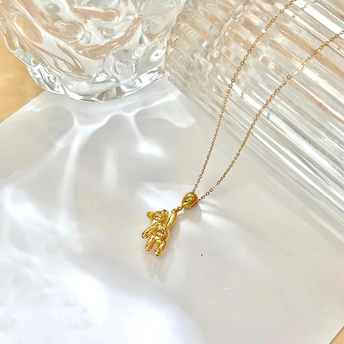18K Solid Gold Little Bear Pendant Balloon Cute Beautiful Jewelry Stamped Au750