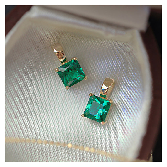 9K Solid Gold Green Cubic Zirconia Pendant Square Rectangle Elegant Jewelry