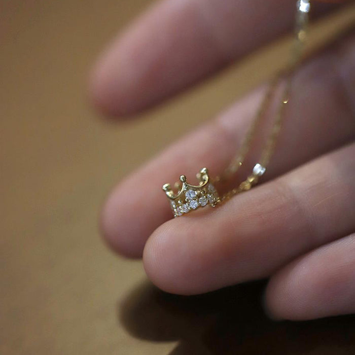 14K Solid Gold Cubic Zirconia Pendant Crown Elegant Beautiful Charm Jewelry