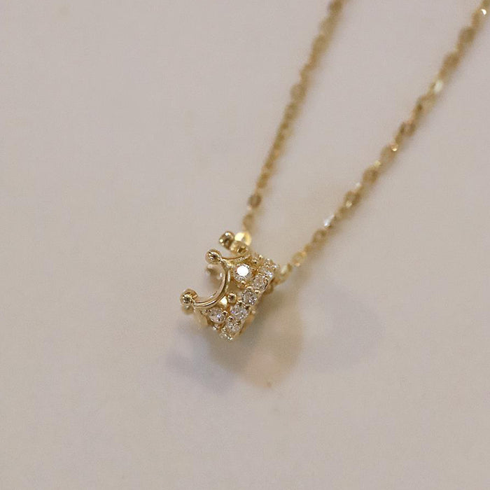 14K Solid Gold Cubic Zirconia Pendant Crown Elegant Beautiful Charm Jewelry