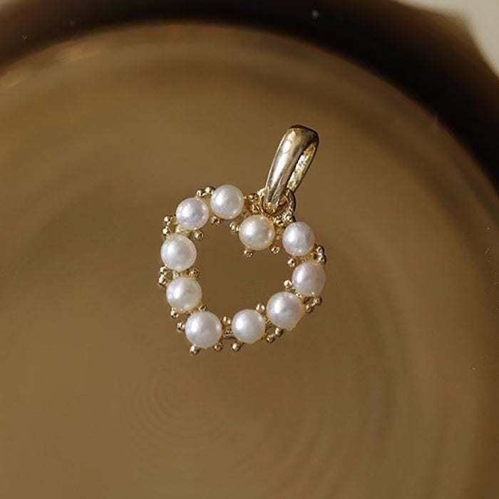 14K Solid Gold Natural Freshwater Pearl Pendant Loving Heart Elegant Jewelry