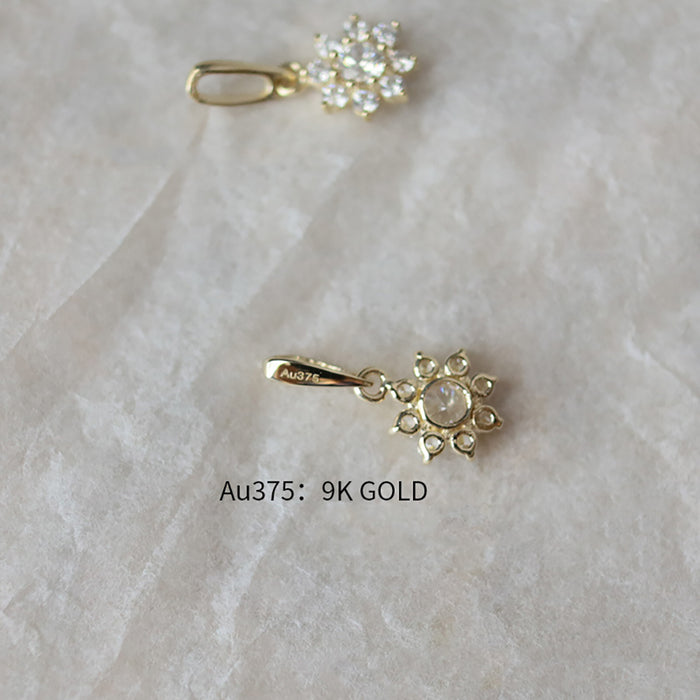 9K Solid Gold Cubic Zirconia Pendant Sunflower Flower Elegant Charm Jewelry