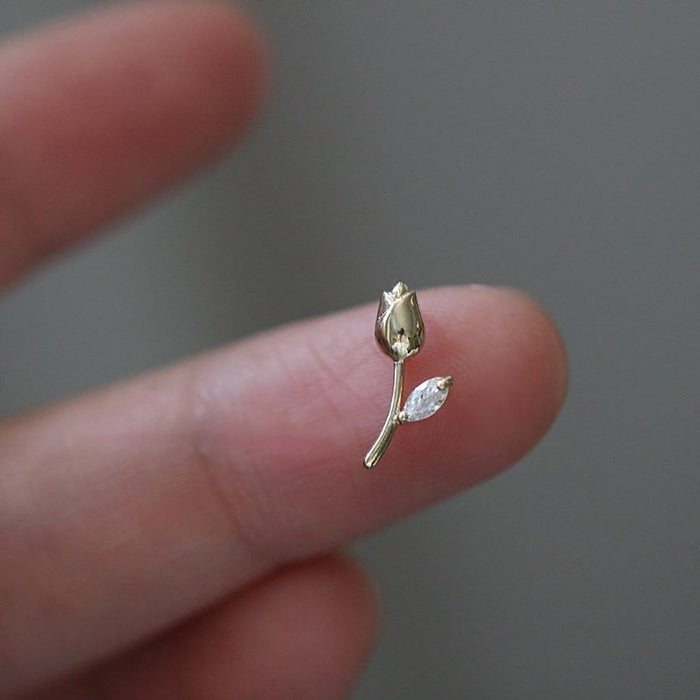 9K Solid Gold AAA Cubic Zirconia Pendant Mini Tulip Flower Elegant Charm Jewelry