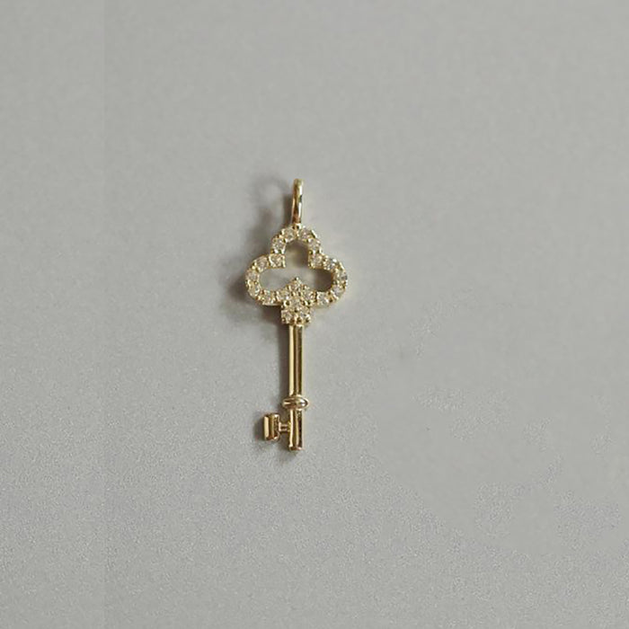 9K 14K Solid Gold AAA Cubic Zirconia Pendant Key Beautiful Elegant Charm Jewelry