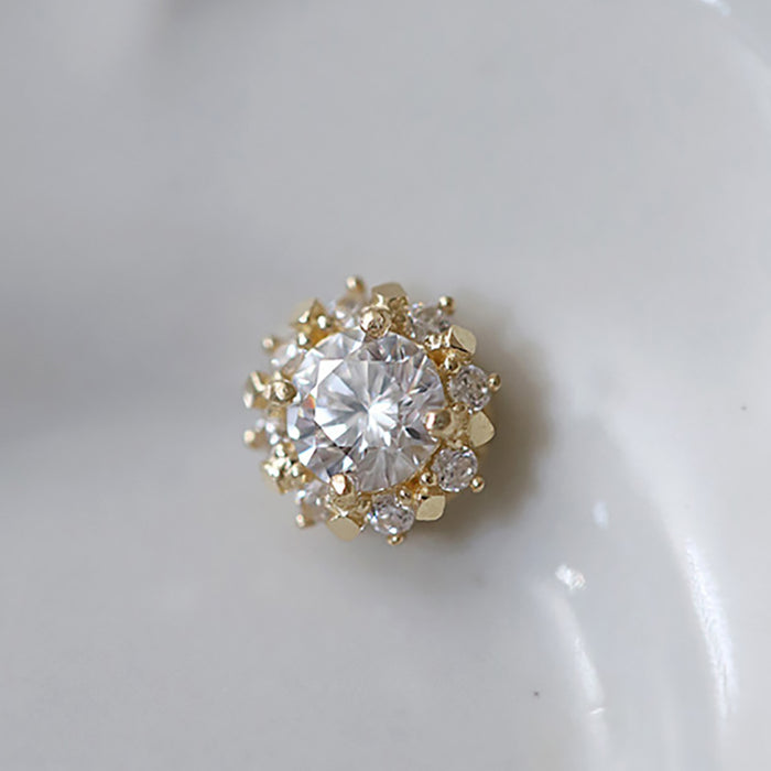 9K Solid Gold Cubic Zirconia Pendant Sun Flower Snowflake Elegant Charm Jewelry
