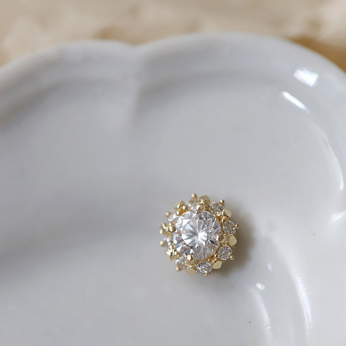 9K Solid Gold Cubic Zirconia Pendant Sun Flower Snowflake Elegant Charm Jewelry