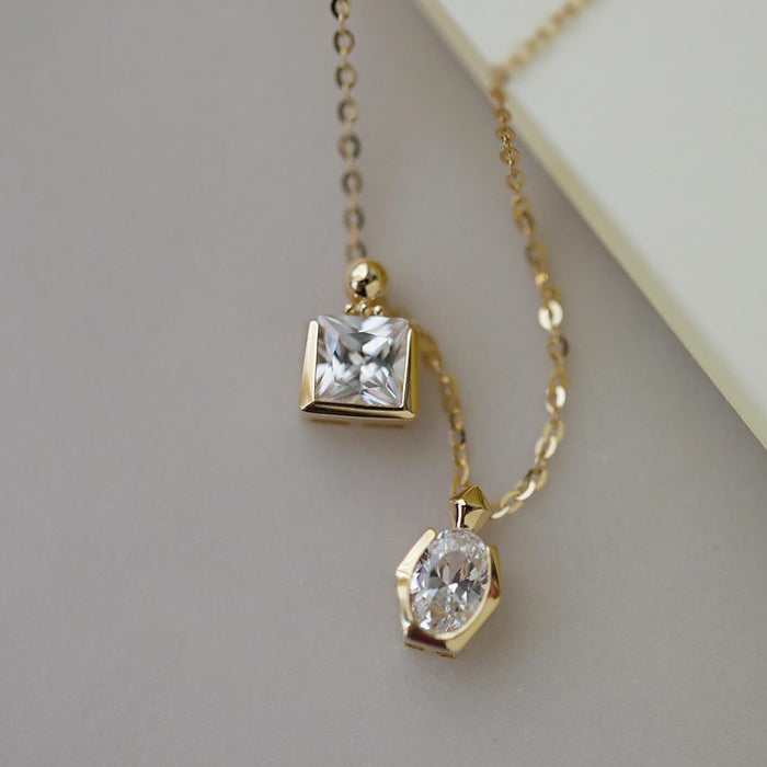 9K Solid Gold Square Oval Cubic Zirconia Pendant Perfume Bottle Elegant Jewelry