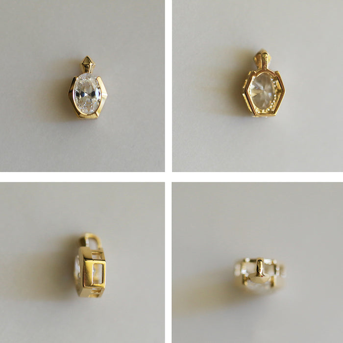 9K Solid Gold Square Oval Cubic Zirconia Pendant Perfume Bottle Elegant Jewelry