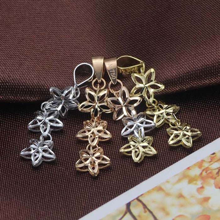 18K Solid Multicolor Gold Pendant Three Flowers Beautiful Charm Jewelry
