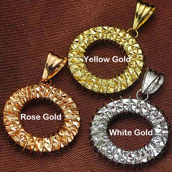 18K Solid Multicolor Gold Pendant Lucky Circle Round Beautiful Charm Jewelry