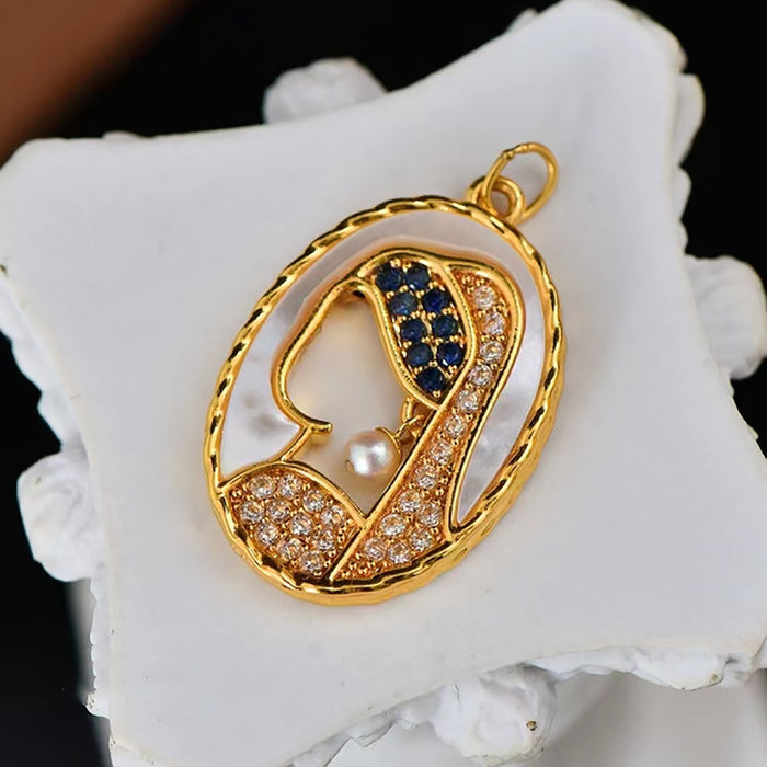 18K Solid Gold Natural Freshwater Pearl Diamond Pendant Girl Elegant Charm Jewelry