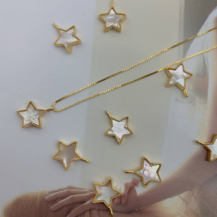 18K Solid Gold Natural Diamond Pendant Pentagram Star Elegant Charm Jewelry