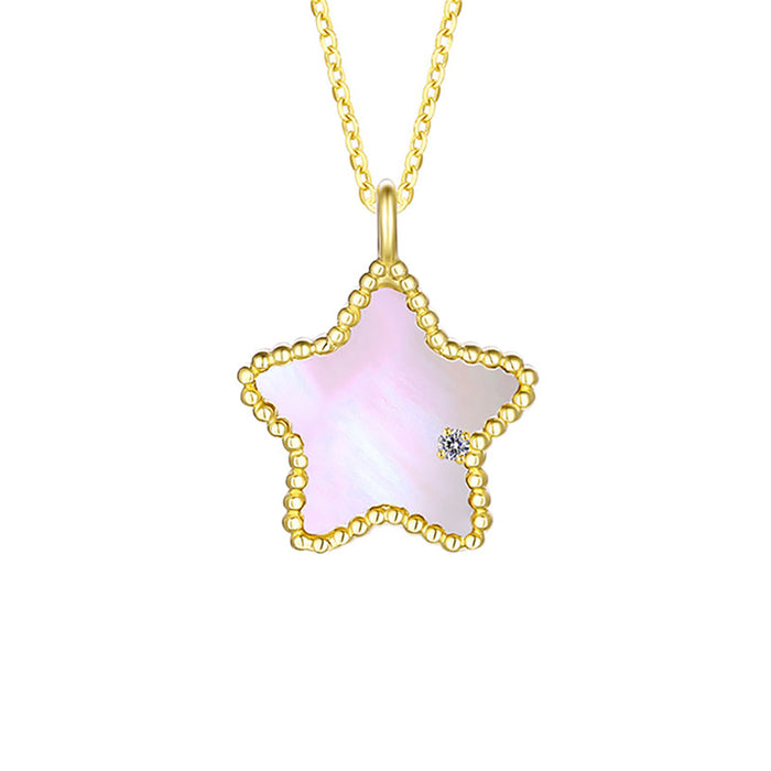 18K Solid Gold Natural Diamond Pendant Pentagram Star Elegant Charm Jewelry