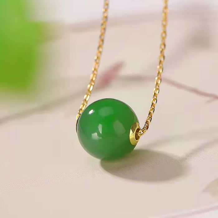 18K Solid Gold Natural Jade Pendant Round Bead Ball Charm Jewelry