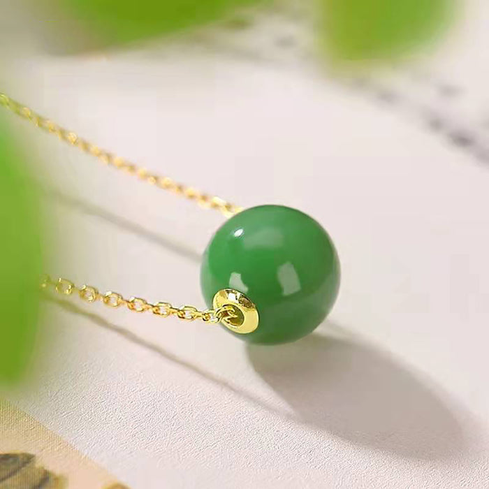 18K Solid Gold Natural Jade Pendant Round Bead Ball Charm Jewelry