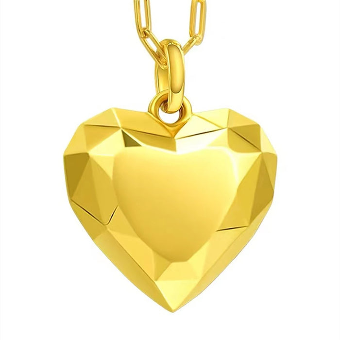 18K Solid Gold Pendant Cutting Loving Heart Charm Jewelry