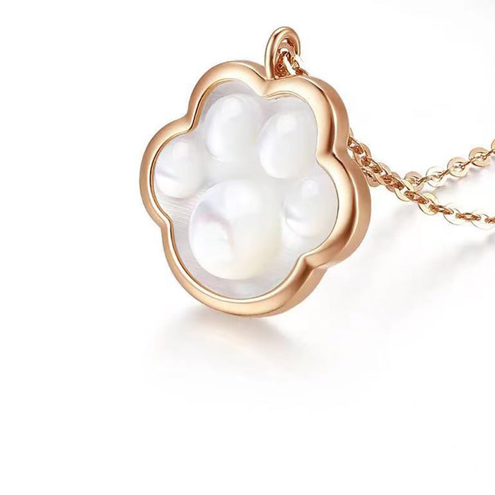18K Solid Gold Natural Pearl Shell Pendant Cat-pad Cute Charm Jewelry