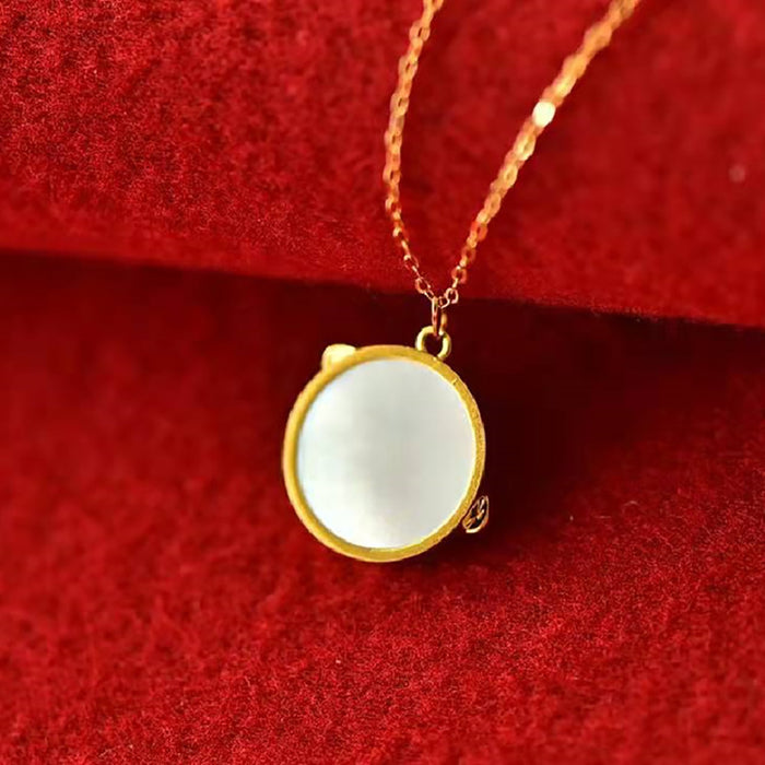 18K Solid Gold Natural Pearl Shell Pendant Planet Orb Star Charm Jewelry