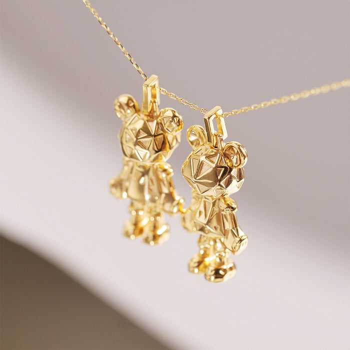 18K Solid Gold Pendant Power Bruin Bear Mechanical Jewelry
