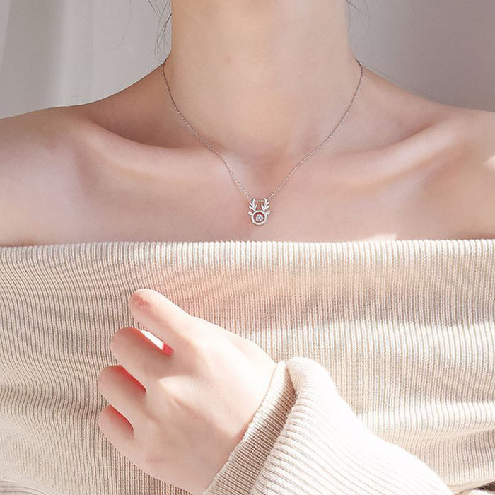 925 Sterling Silver Beauty Antlers Necklace Pendant Women Fashion Fine Jewelry