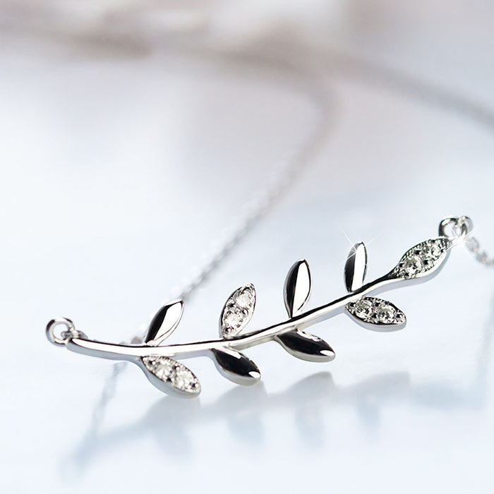 925 Sterling Silver Beauty Olive Leaf Necklace Pendant Women Fine Jewelry