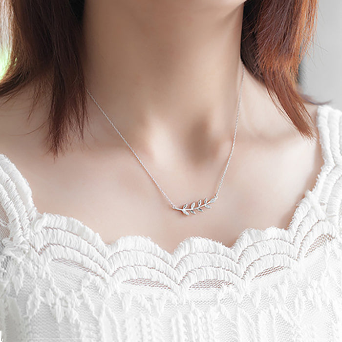 925 Sterling Silver Beauty Olive Leaf Necklace Pendant Women Fine Jewelry