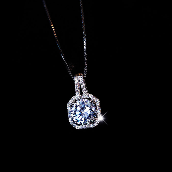 925 Sterling Silver Charm Cubic Zirconia Necklace Pendant Women Fine Jewelry