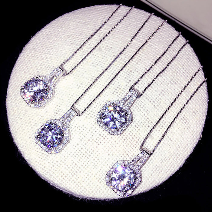 925 Sterling Silver Charm Cubic Zirconia Necklace Pendant Women Fine Jewelry