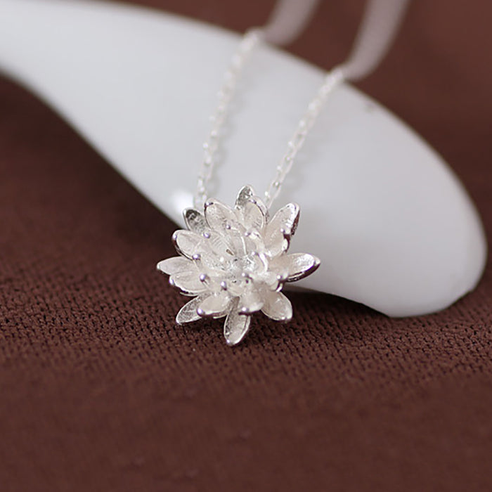 925 Sterling Silver Charm Lotus Necklace Pendant Women Beautiful Jewelry