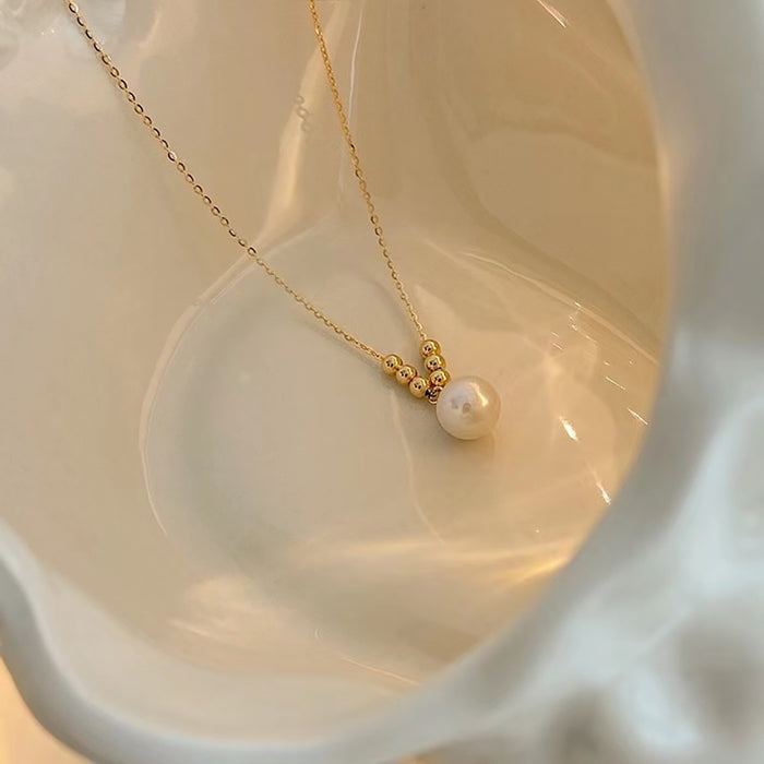 18K Solid Yellow Gold Necklace Natural Freshwater Pearl Bead O Chain Charm 18"