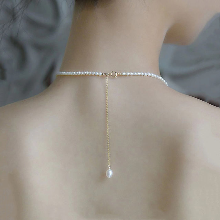 18K Solid Yellow Gold Necklace Natural Freshwater Pearl Bead Beautiful Choker