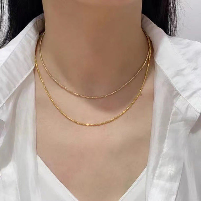 18K Solid Gold Bead Chain Necklace Glossy Charm Choker Jewelry Stamped Au750