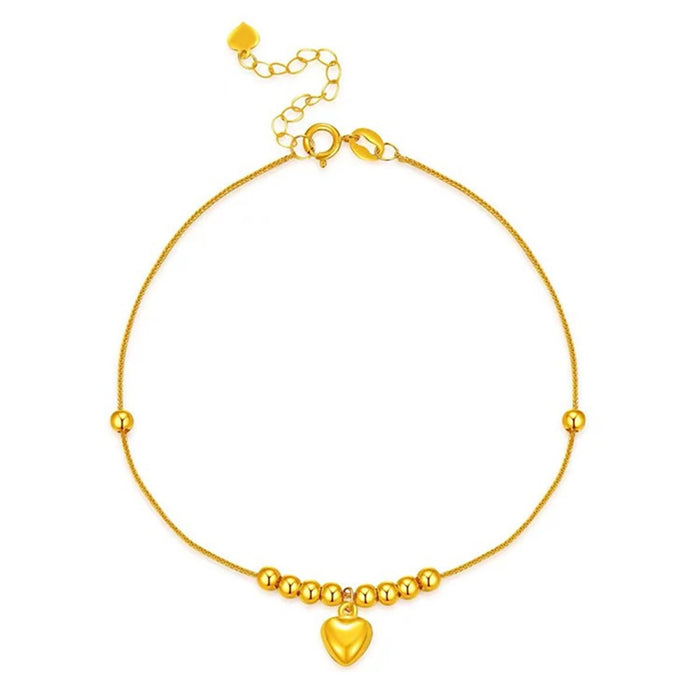 18K Solid Gold Bead Chain Beautiful Loving Heart Necklace Bracelet Jewelry