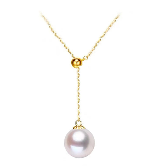 18K Solid Gold Necklace Natural Freshwater Pearl Bead O Chain Beautiful Jewelry