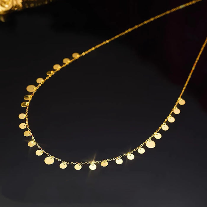 18K Solid Gold O Chain Necklace Round Sequined Beautiful Jewelry Stamped Au750