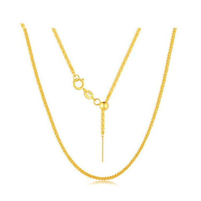 18K Solid Gold Chopin Chain Necklace Needle Y-Shape Beautiful Jewelry Adjustable