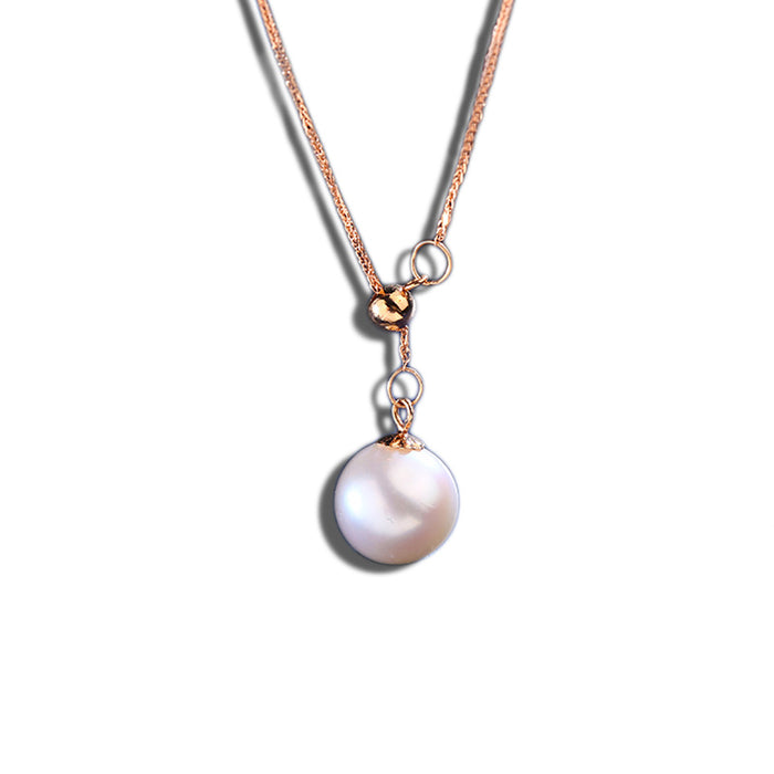 New 18K Solid Gold Natural Pearl Pendant Necklace Chopin Chain Beautiful Jewelry