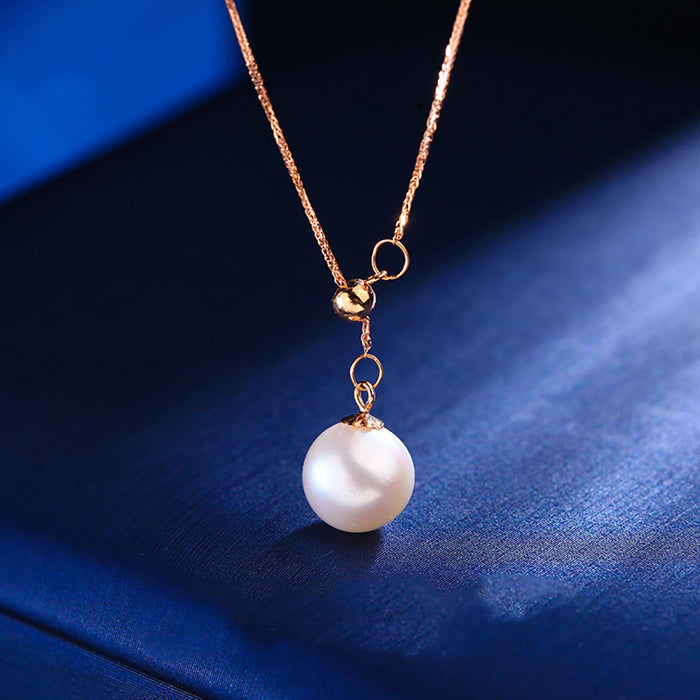 New 18K Solid Gold Natural Pearl Pendant Necklace Chopin Chain Beautiful Jewelry